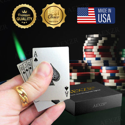 🃏🏆Poker Ace Windproof Lighter - Green Jet Flame 🔥Premium Multi-Layer Aluminum⚡