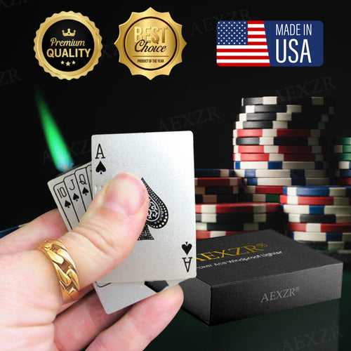 🃏🏆Poker Ace Windproof Lighter - Green Jet Flame 🔥Premium Multi-Layer Aluminum⚡