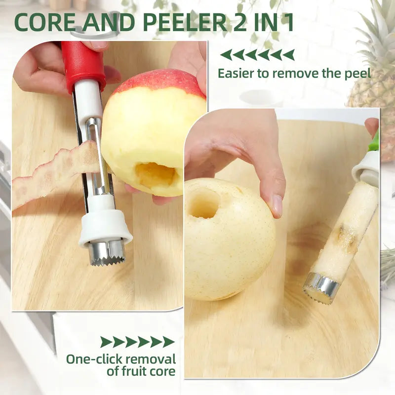🍎⚡2-in-1 Fruit Corer & Peeler –⚡ Stainless Steel, Sharp Blade, Non-Slip Grip✨