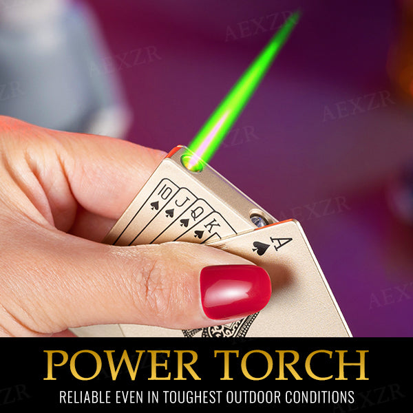🃏🏆Poker Ace Windproof Lighter - Green Jet Flame 🔥Premium Multi-Layer Aluminum⚡