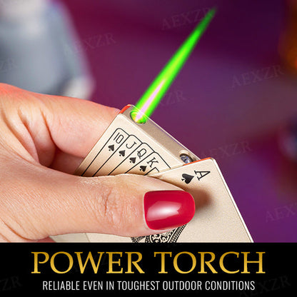 🃏🏆Poker Ace Windproof Lighter - Green Jet Flame 🔥Premium Multi-Layer Aluminum⚡