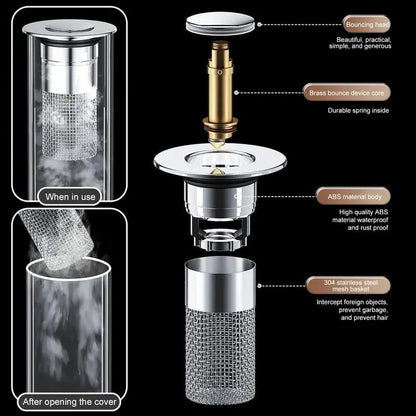 🔥3-in-1 Sink Stopper —⏱️Blocks Odors & Bugs, Catches Hair, Fits 90% of Drains🔧