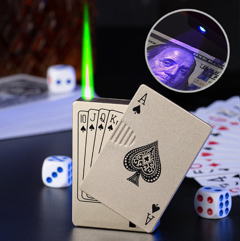 🃏🏆Poker Ace Windproof Lighter - Green Jet Flame 🔥Premium Multi-Layer Aluminum⚡