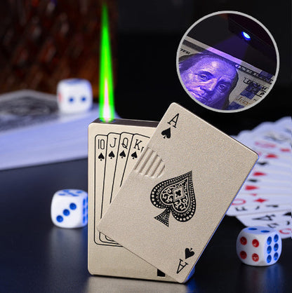 🃏🏆Poker Ace Windproof Lighter - Green Jet Flame 🔥Premium Multi-Layer Aluminum⚡
