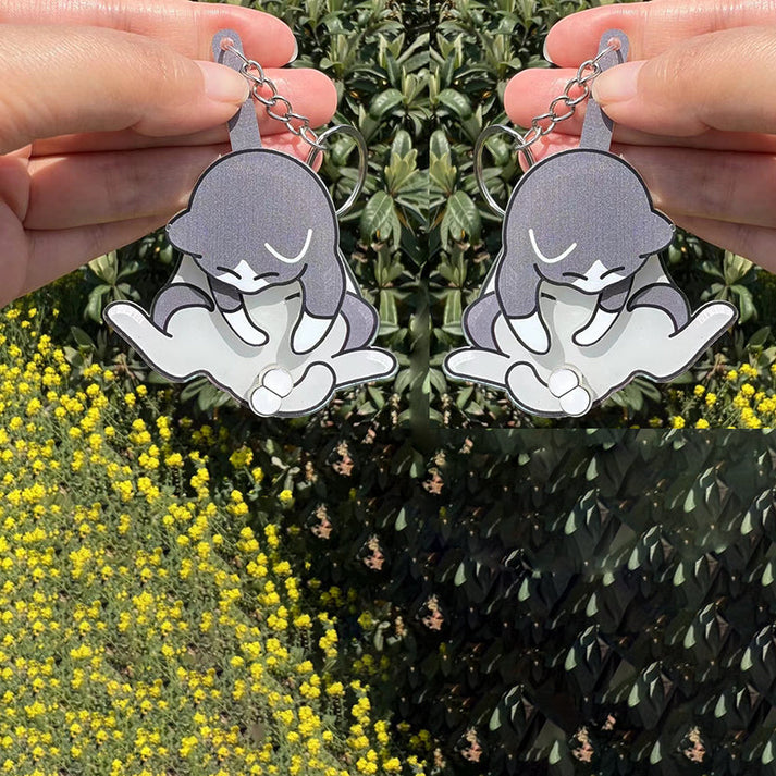 Kitten Playing with Eggs Keychain Detail View