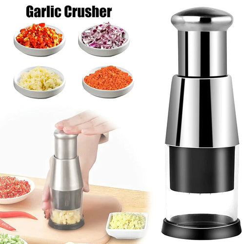 ✨ Multi-Veggie Garlic & Onion Chopper – 🧄Stainless Steel Blade, Manual Press🔪