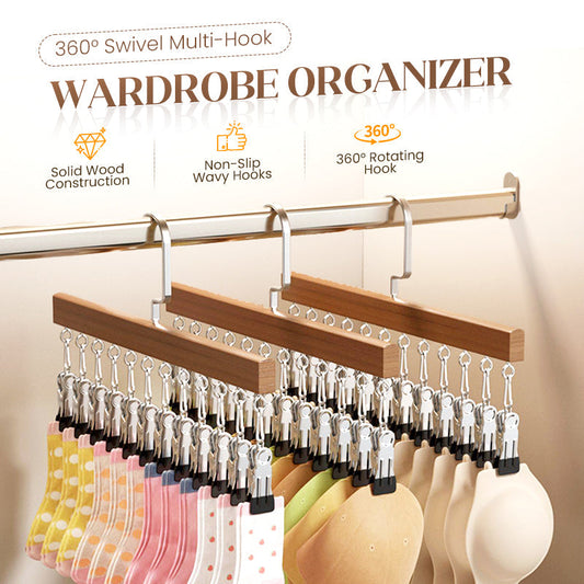 🏆360° Swivel Multi-Hook Wardrobe Organizer — ✨Strong Hold & No-Drill Easy Install✅